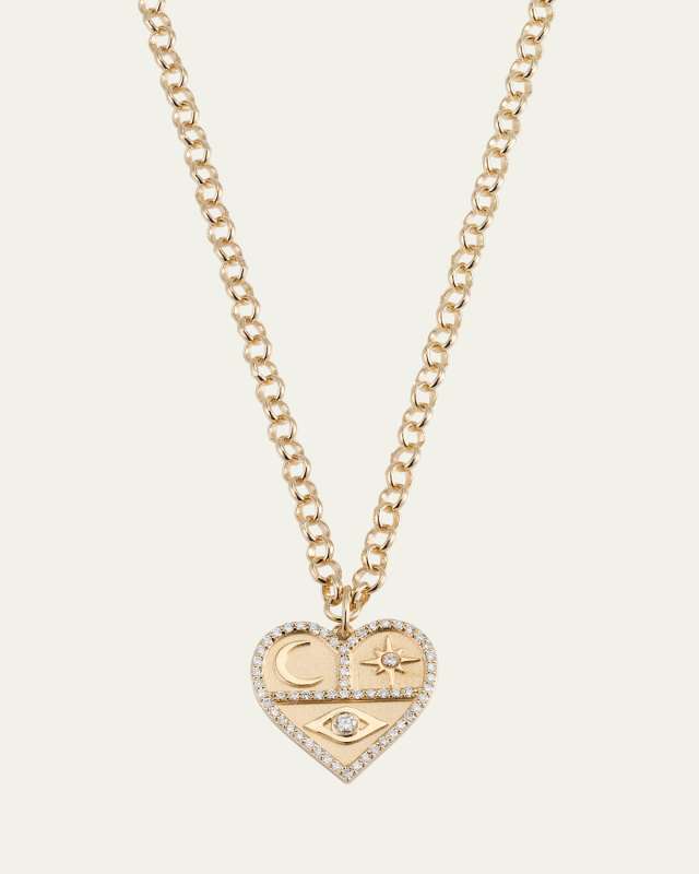 Heart Icon Charm Chain Necklace with Diamonds